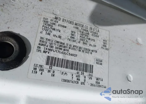 2003 Ford Expedition Eddie Bauer из США, поврежденный, VIN 1FMFU17L43LC54037